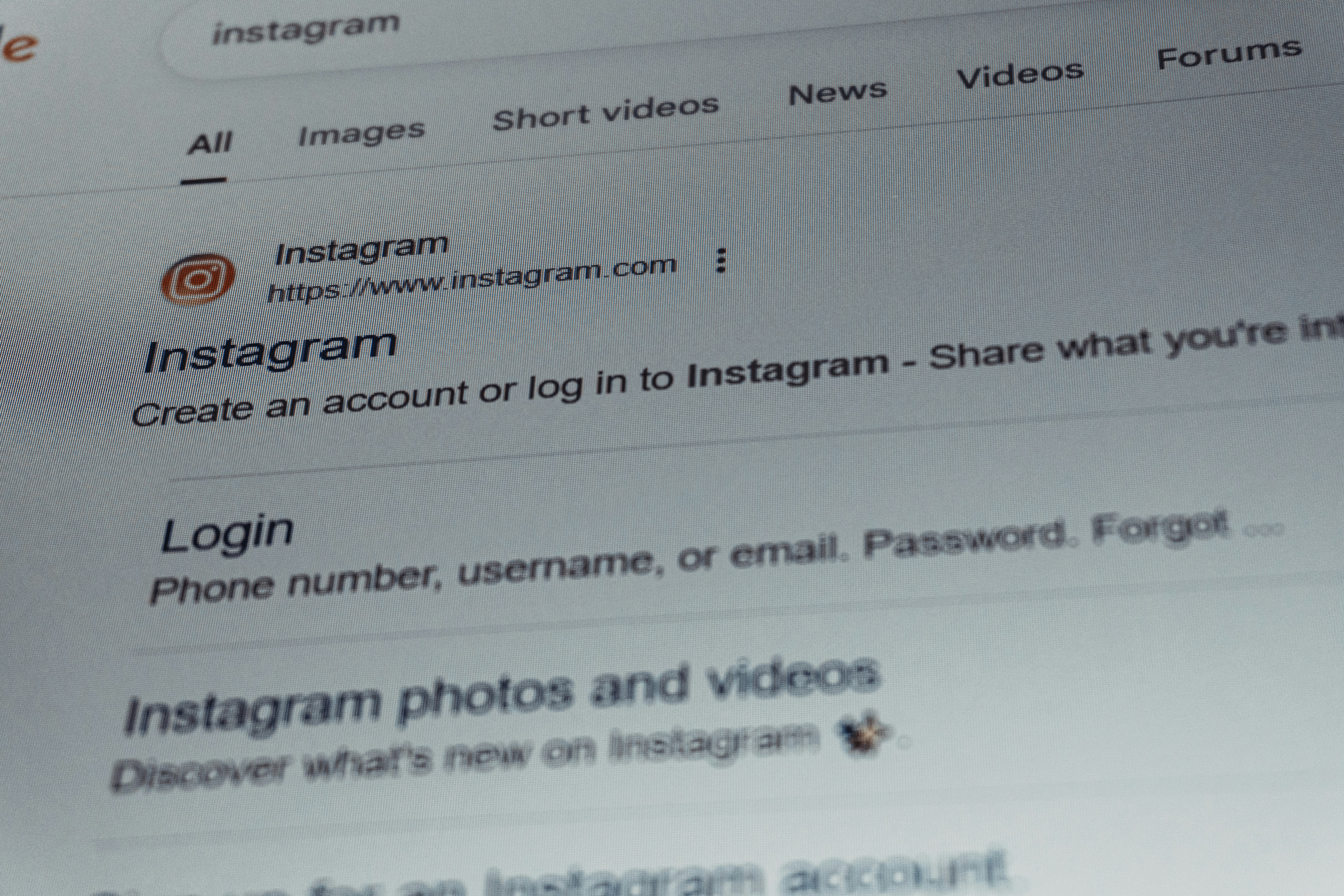 Instagram login page on a computer screen